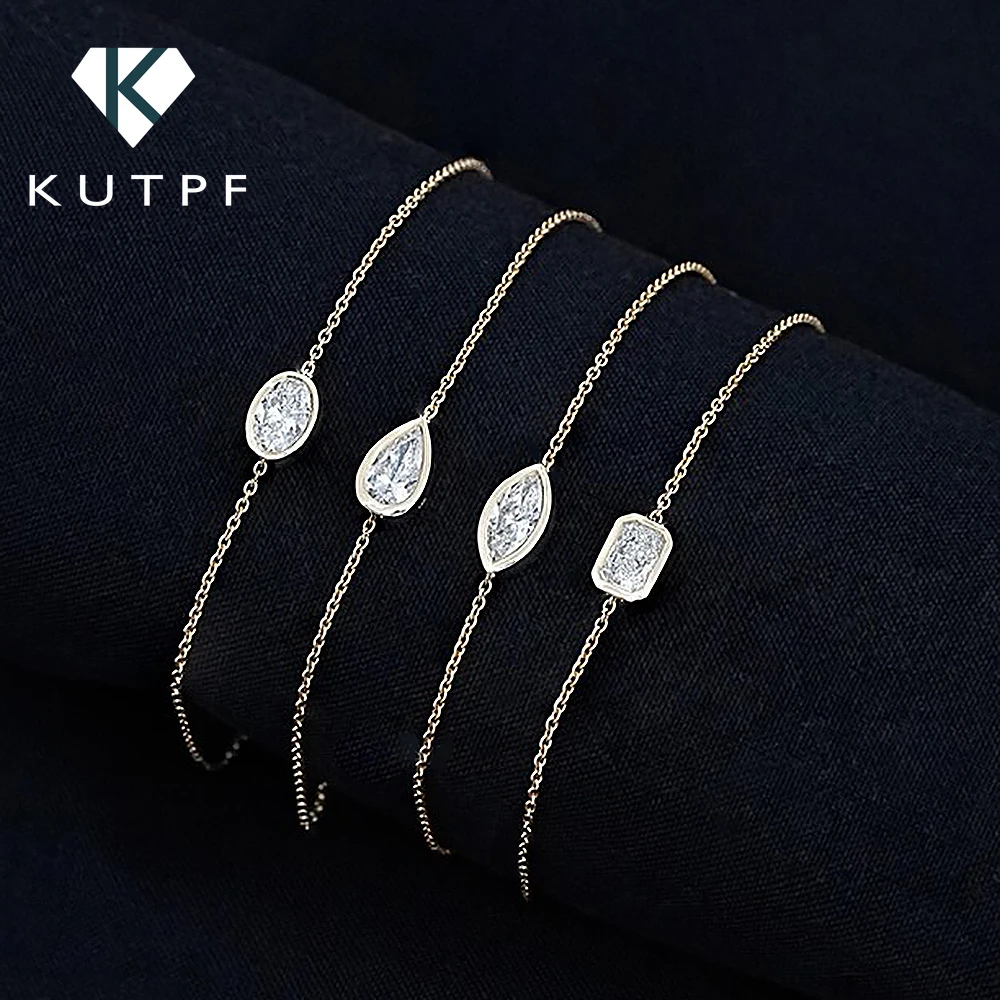 

1/2Carat Bezel Set Solitaire Moissanite Diamond Bracelet for Women 925 Silver Marquise/Pear/Oval/Radiant Cut Diamond Hand Chain