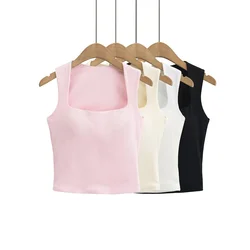 Zach Ailsa 2024 Summer New Product Women's Fashion Square Neck Sleeveless Tank Top with Chest Cushion Tight Back Top