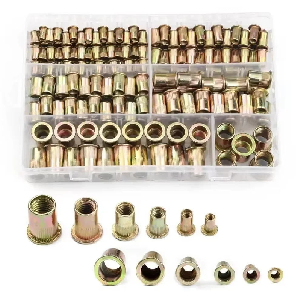 100/165Pcs Zinc Plated Nuts Rivnut Flat Head Thread Rivets Inserted Into Nut Cap Rivet Nut Kit M3 M4 M5 M6 M8 M10 M12