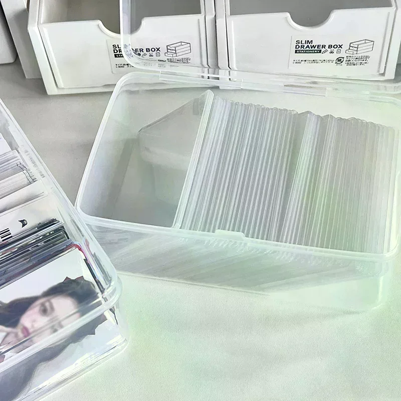Photocards Storage Box Transparent Stickers Korea Idol Card Holder Desk Storage Organizer Classification Box Stationery