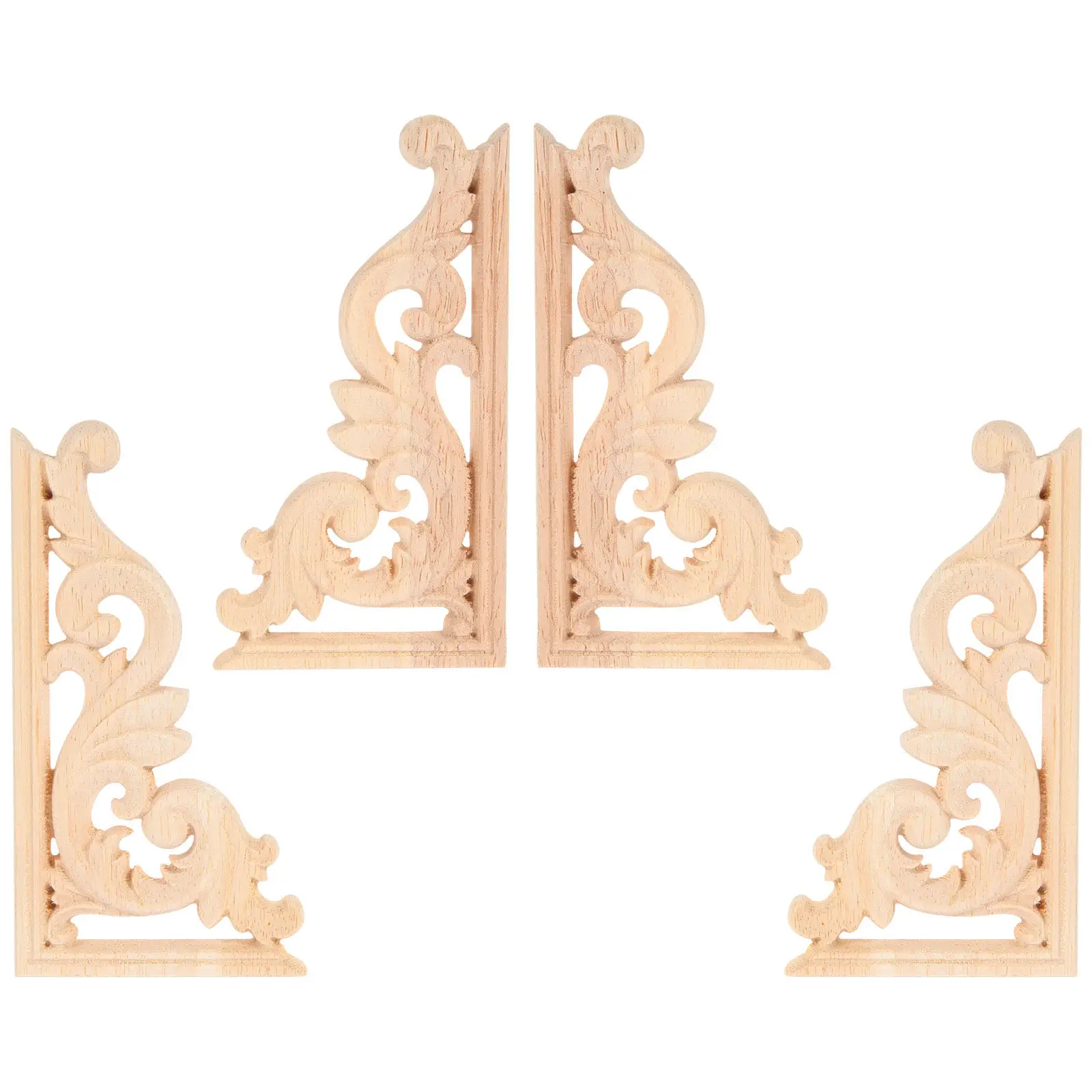 4Pcs Wood Applique For Furniture For For Kitchen Cabinets Interior Decor Carved Corner Onlay Unpainted Door Wall