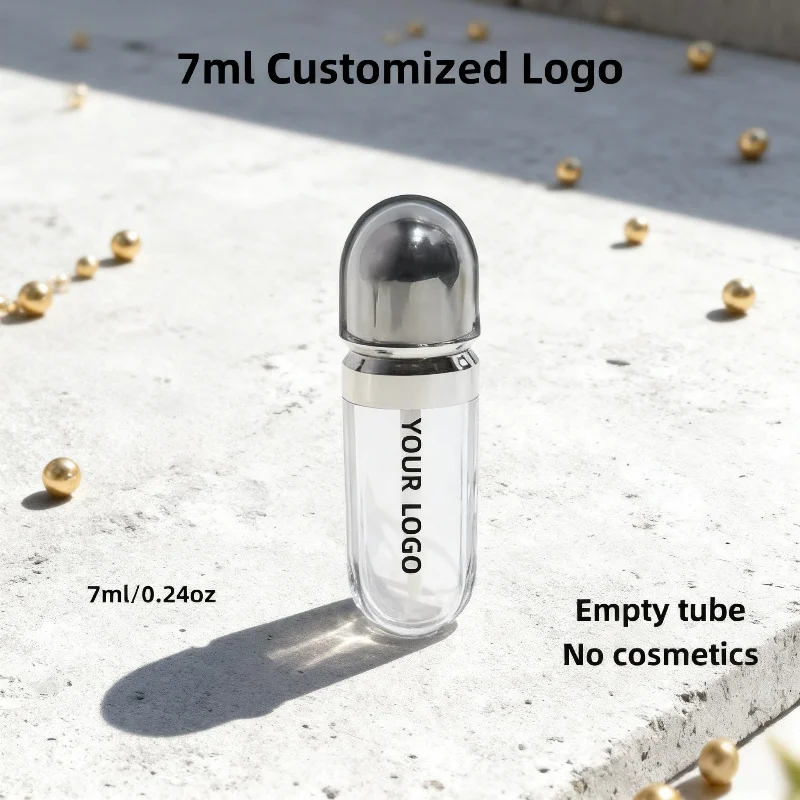 【ロゴカスタム】50個のカスタマイズされた7mlシルバー蓋付き透明チューブ、リップグロス、コンシーラー、美容包装材料に適しています