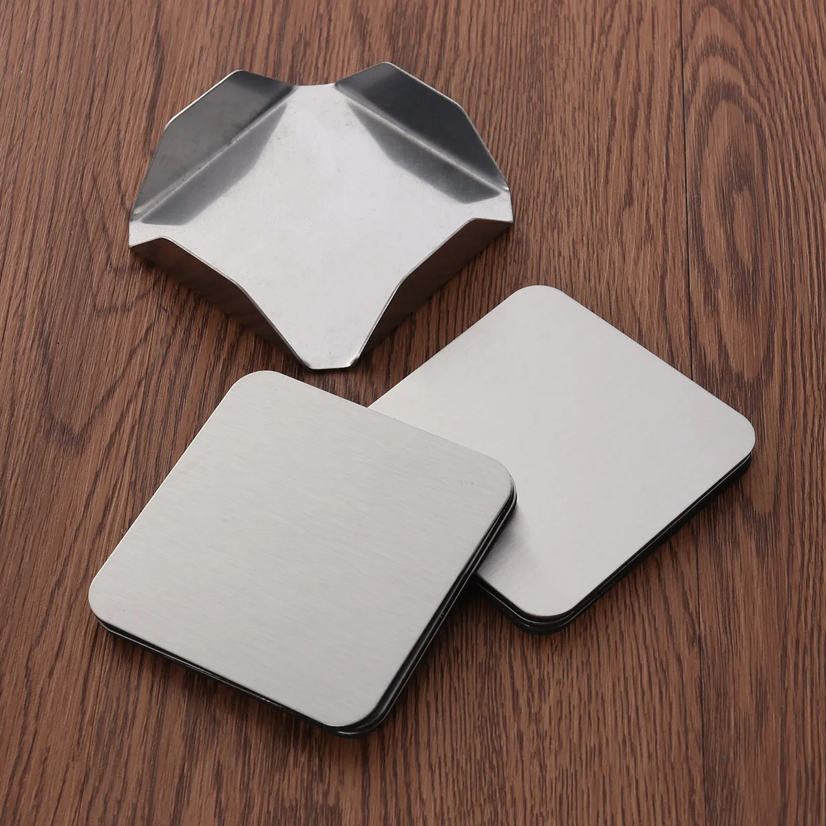 

6Pcs Stainless Steel Coaster Set Square Non-Slip Heat Resistant Cup Mats Table Placemats Organizer with Premium Holder