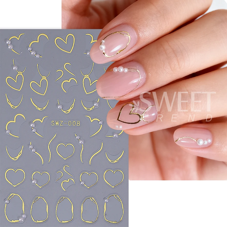 2 قطعة البرنز الذهب الحب القلب مسمار ملصق مع حجر الراين مفتاح خطوط غير منتظمة التصميم الفرنسي لاصق الشارات DIY بها بنفسك مانيكير ديكور #2