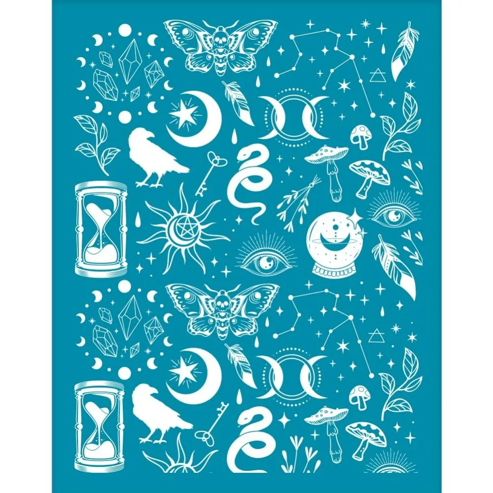 4x5 Inch Clay Stencils Tarot Theme Silk Screen for Polymer Clay Hourglass Crystal Ball Silk Screen Stencils Mesh Transfer