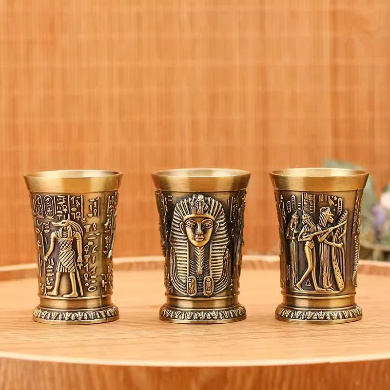 Ancient Egypt Totem Art Relief Retro Bronze Liqueur Wine Glass Vermouth Absinthe Cocktail Cup Metal Liquor Vodka Small Wineglass