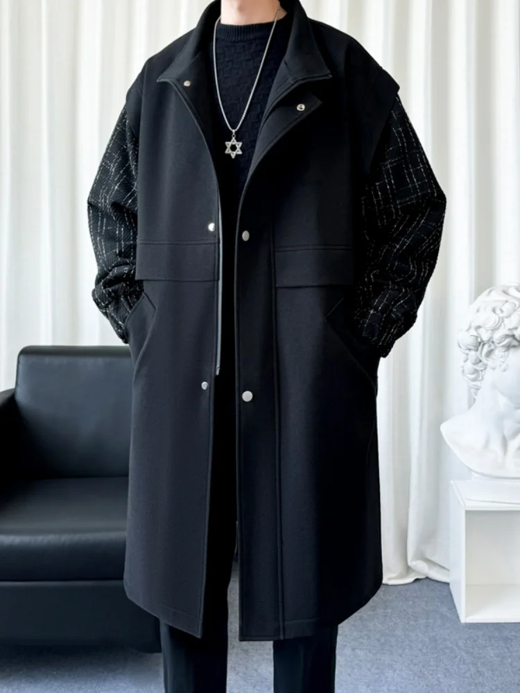 

Men's Mid-Length Woolen Coat Briti Sle Casual Smart Wool Mix Outerwear Warm Zipped Decorated Loose Fit Faionable Coat