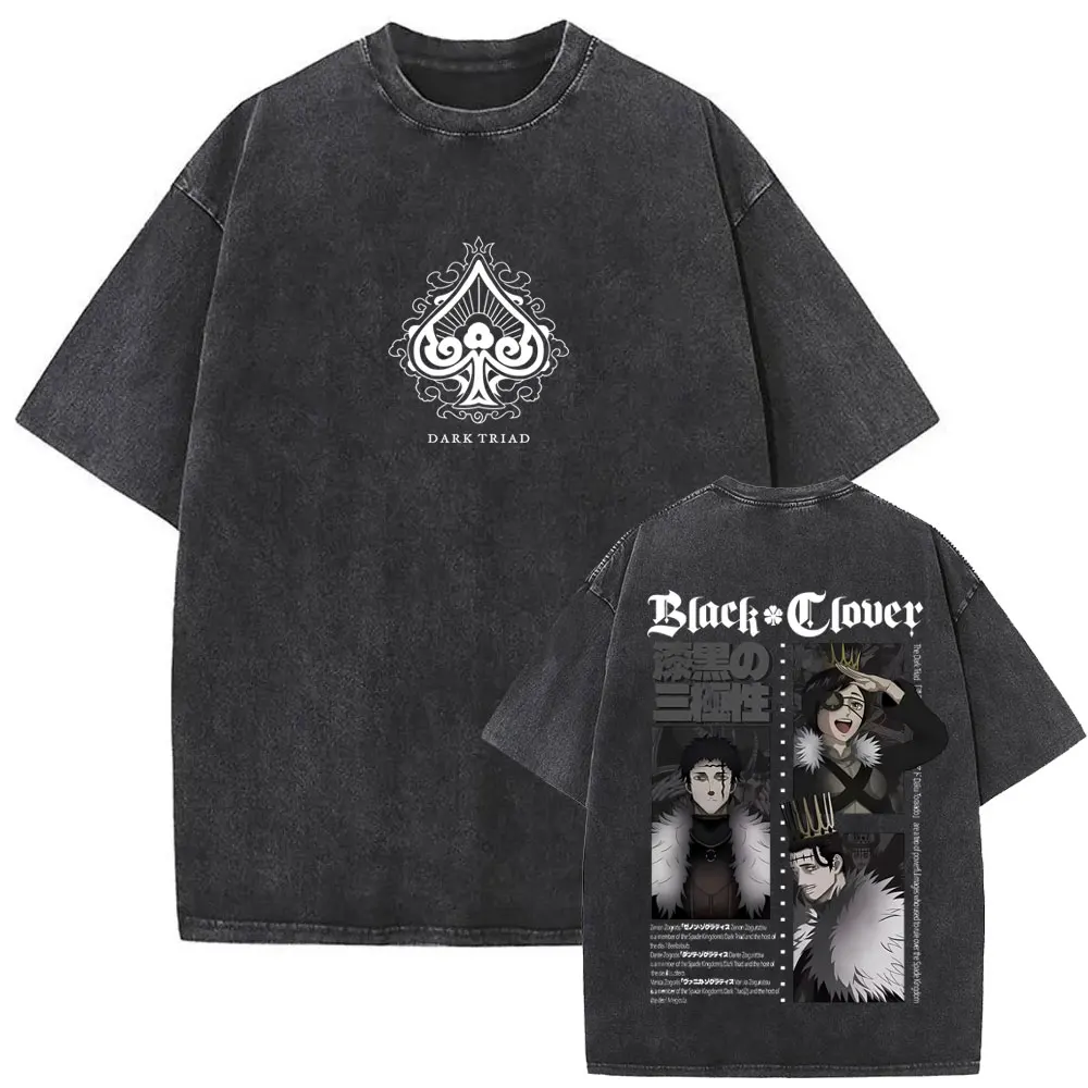 

Anime Black Clover Washed Vintage T Shirt Dante Zogratis Zenon Zogratis Vanica Zogratis Graphic T-shirt Men Manga Cotton Tshirt
