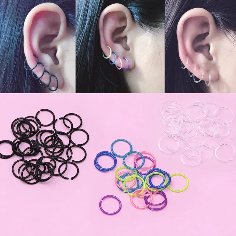 40 Pieces/set Women Vintage Round Resin Hoop Earrings Colorful Anti Allergy Sterile Rod Plastic Small Ear Ring Earring