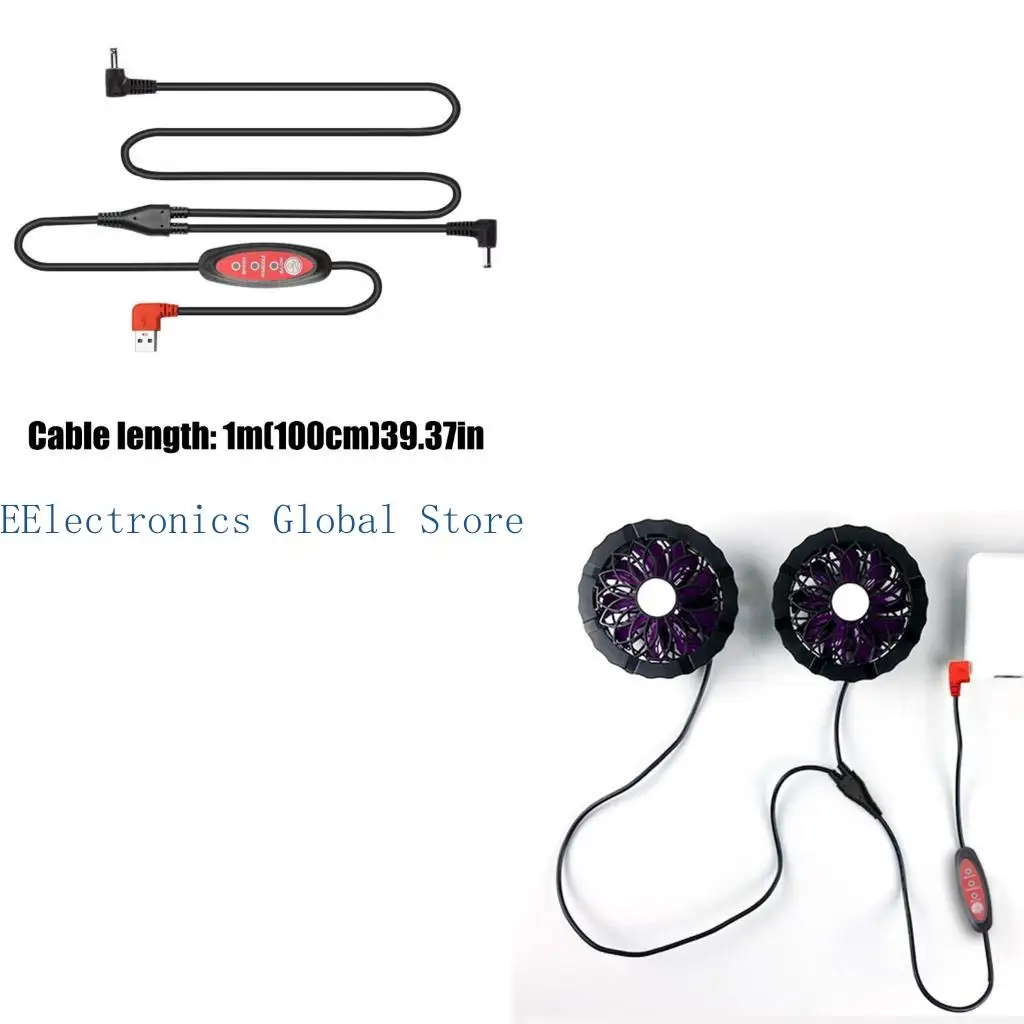 462B USB Split Cable for Cooling Apparel Units, 2 Output Power Cord with 3-Mode Change and Flexible PVC Routing for Everyday