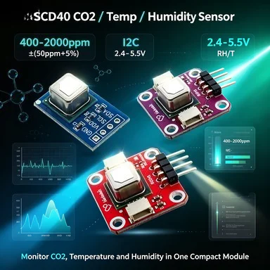 Sensirion SCD40 CO2 Temp/Humidity Sensor, High Accuracy I2C, Photoacoustic NDIR, 400-2000ppm