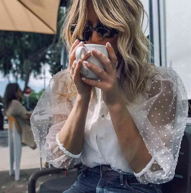 Faion Pearl Button Transparent Weiß IRT Damen Street Sle Pure Color Long Sve Slim Fit IRT für 25–29 Jahre alt