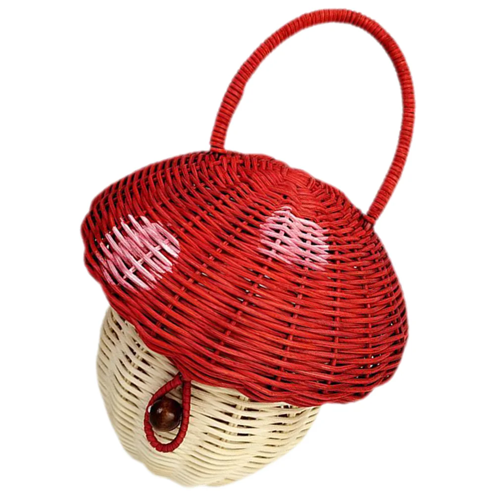 

The Tote Bag Mushroom Storage Basket Bags for Women Handbag Decor Props Rattan Women's Carrier