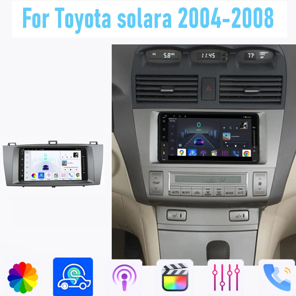 Radio con GPS para Auto de 7'' para Toyota Solara 2004-2008, Unidad Principal Estéreo, Carplay Inalámbrico, Apple Android 15, Imagen de Reversa Automática, Navegación, 64GB