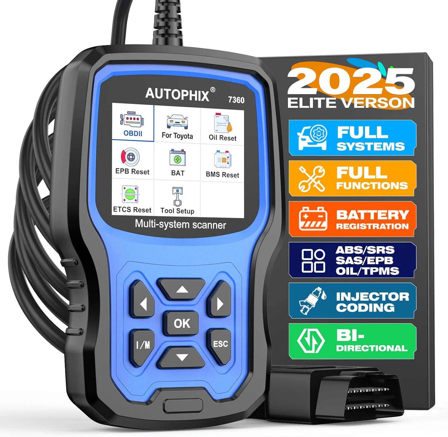 

Сканер OBD2 AUTOPHIX 7360 для всех систем Toyota, автомобильный считыватель кодов ABS EPB SRS BAT OIL Reset OBD 2, автомобильный диагностический инструмент