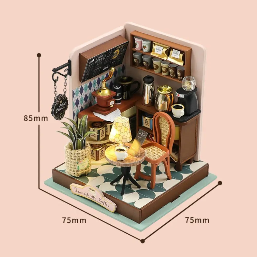 Handmade Coffee Shop Dollhouse Kit Wooden Material Mini Size DIY 3D Puzzle 3D Design Assembly Required Wooden Assembly