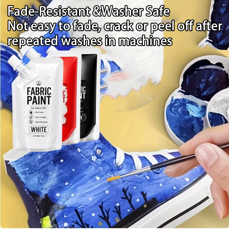 Fabric Paint 1 Bottle, 100ml  -for Clothes Permanent, , Art Tools for T-shirts, Shoes, Jeans, Canvas Bags, DIY Projects