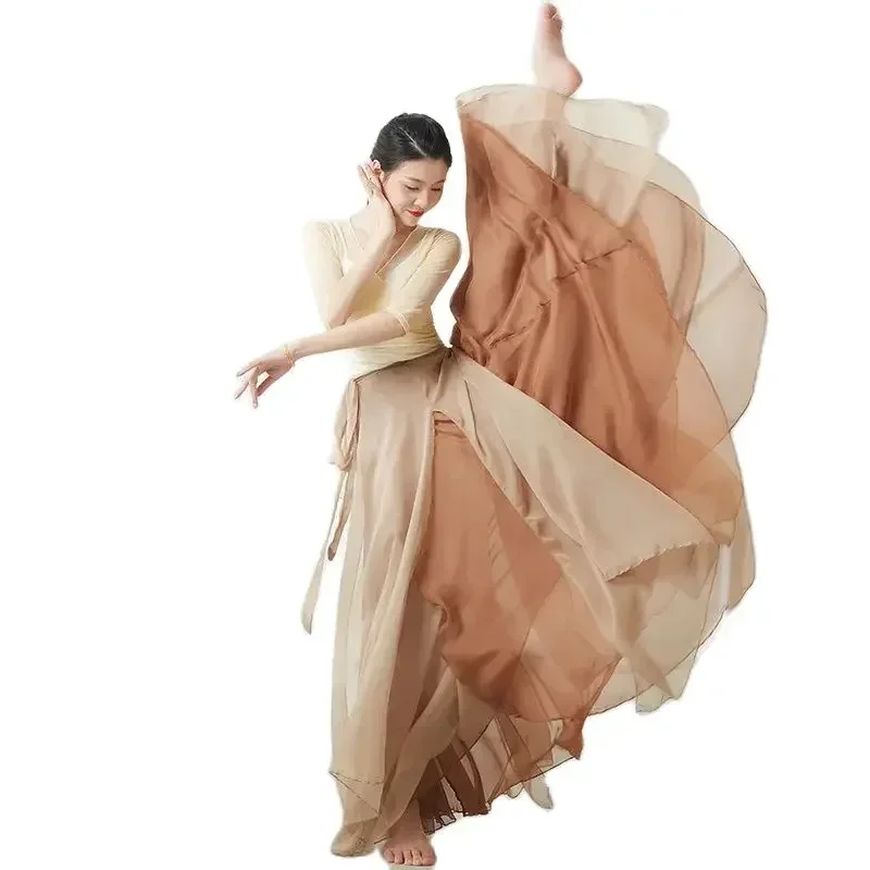 720 degrés coulant 2 couches longue Chifon Maxi jupe jupe de danse classique Style ethnique scène Performance Costume de danse classique