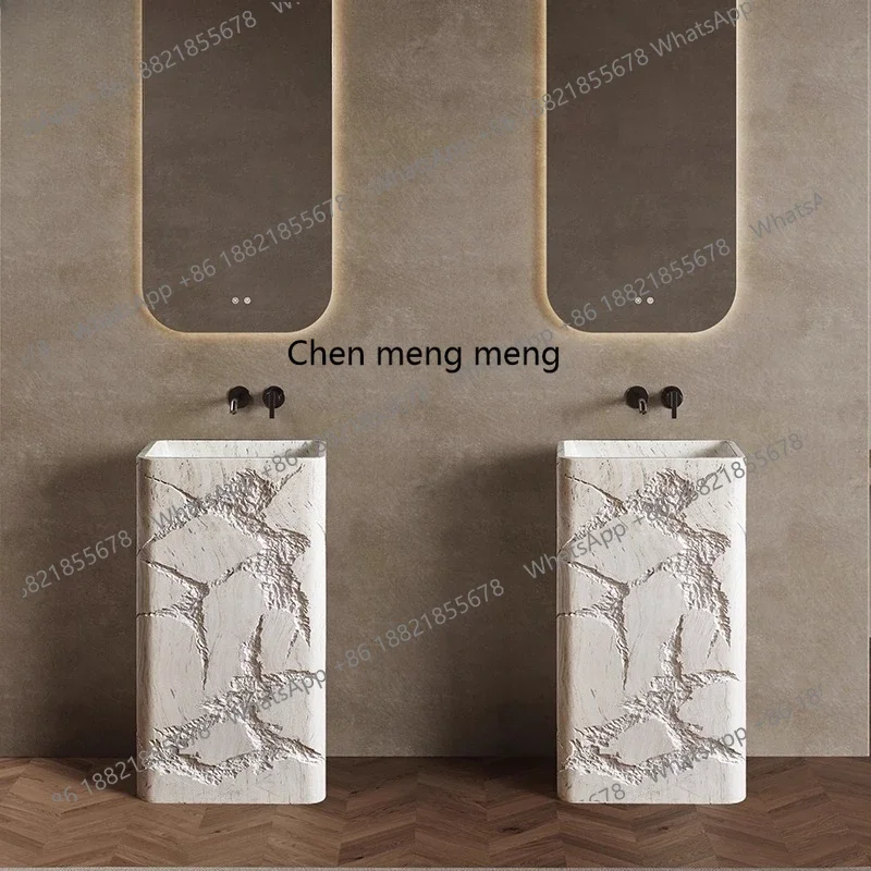 

X Travertine column basin integrated floor-to-ceiling clubhouse, vertical sink, sink