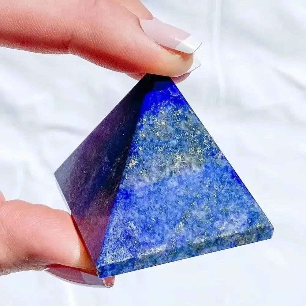 Lazuli Gemstone Pyramid Reiki Healing Crystal, Handmade Stone Pyramid for Desk Shelf Decor, Feng Shui Gift for