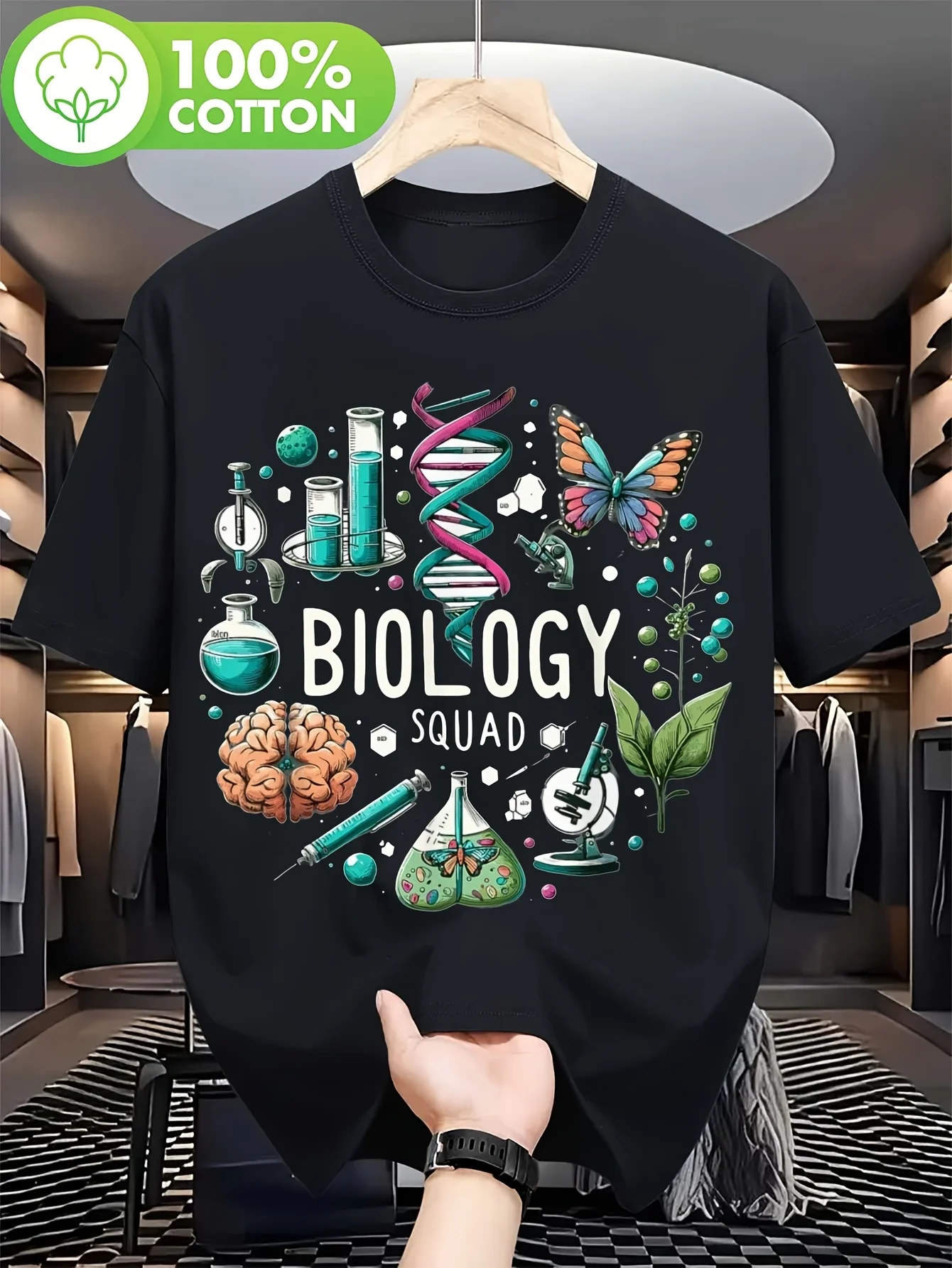 2026 Biology Squad T-Shirt - 100% Crew Neck Tee with DNA, Beakers & Science Graphics Suitable for Biologists, Science Gifts, Uni