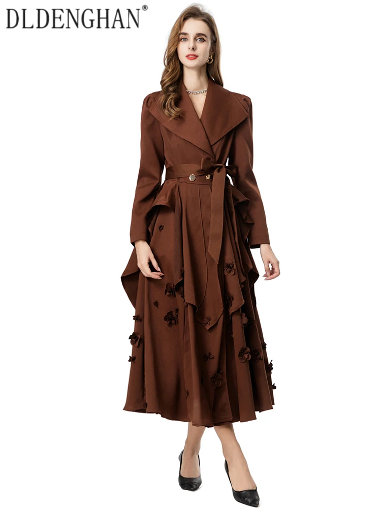 

DLDENGHAN Women's Long Sleeve Turn-Down Collar Lace-Up Appliques Office Jacket Solid Color Outerwear for Autumn Fashion