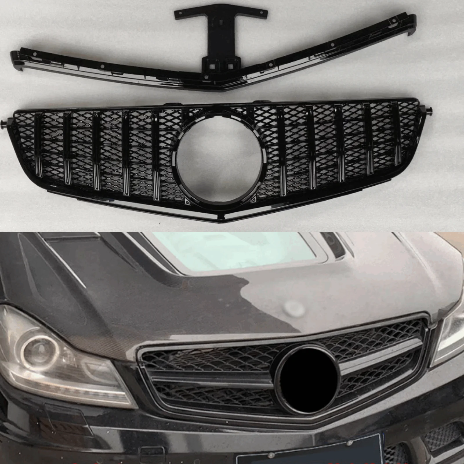 

Front Bumper Grille Grill For Mercedes-Benz W204 C-Class Real C63 2009-2011 Gloss Black
