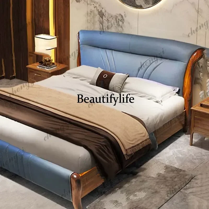 DD Leather Headboard Double Bed Protector Fluffy Luxury Bedroom Double Bed Storage Adjustable Cama Matrimonial Furniture Home