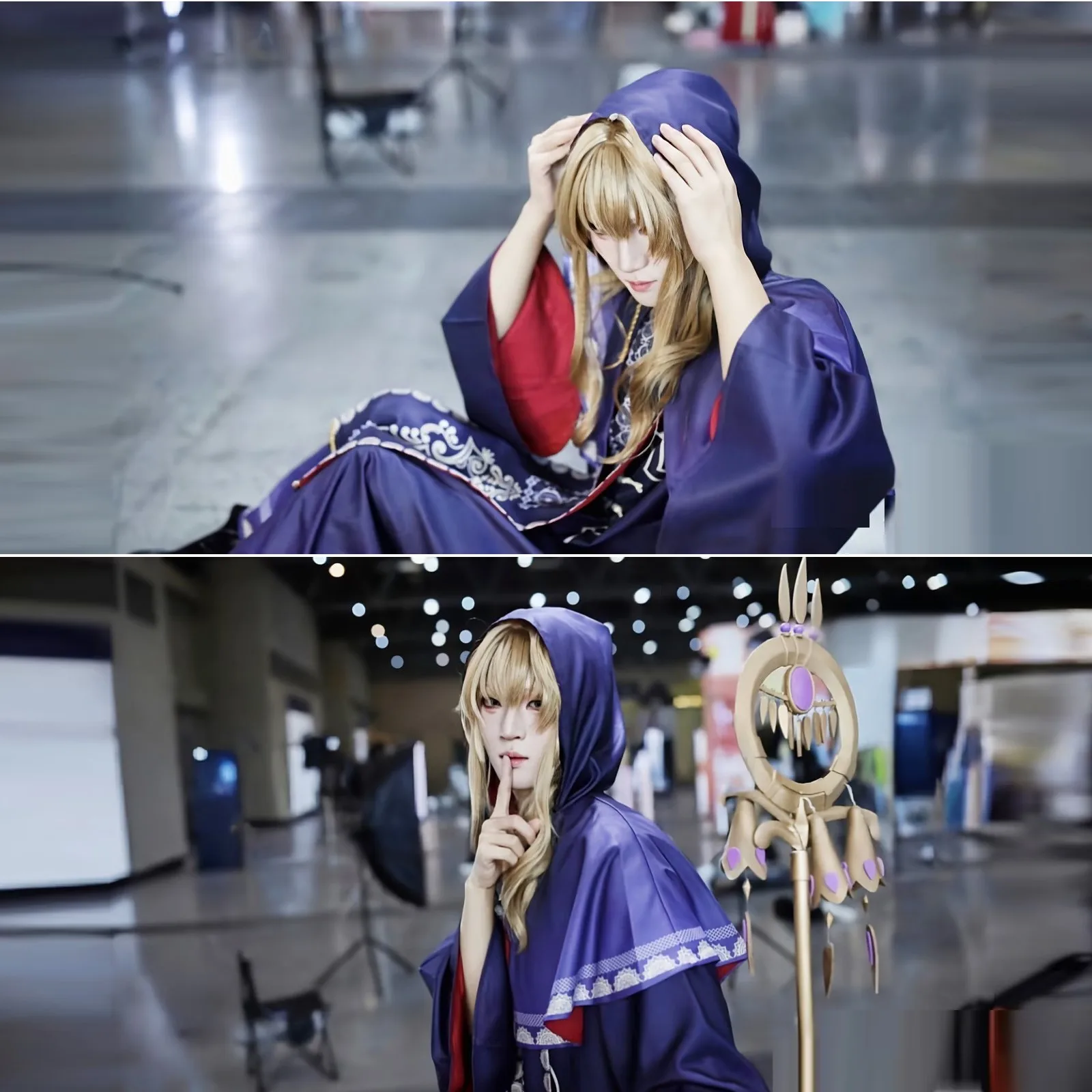 Anime Silent Witch Monica Everett Cosplay Costume wig Purple Magic Cloak Dress Women Male Halloween Role Play Party Suit