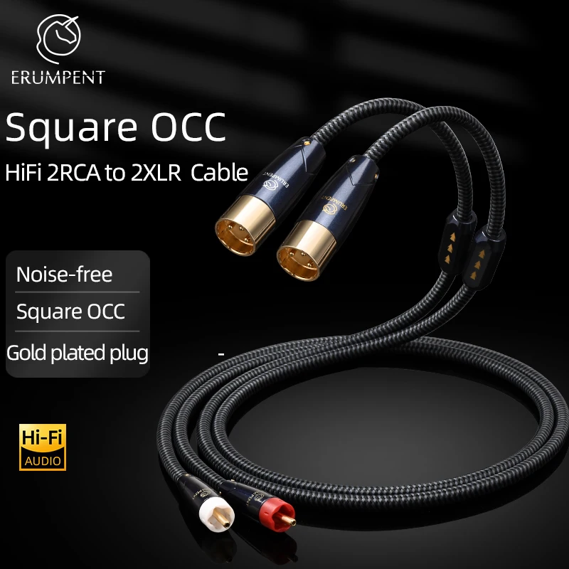 HiFi 2RCA to 2XLR Cable Square OCC High-performance Premium Hi-Fi Audio Cable RCA to XLR Interconnect Cable for Speaker Mixer