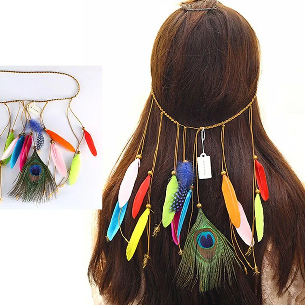 

Модная индийская перо в этническом стиле в стиле бохо, повязка на голову, головной убор, ветер