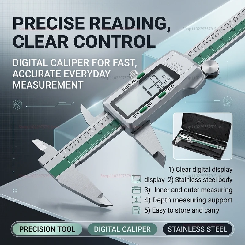 

Цифровой штангенциркуль из нержавеющей стали с ЖК-дисплеем для измерения толщины (дроби/мм/дюймы), высокоточный, для домашнего использования.