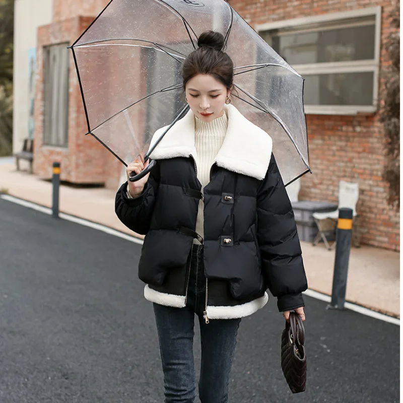 Women's Thickened Down Jacket, Warm Coat, Large Lapel False Two-Piece Design, Fashion, Sweet Girl Sense, Winter