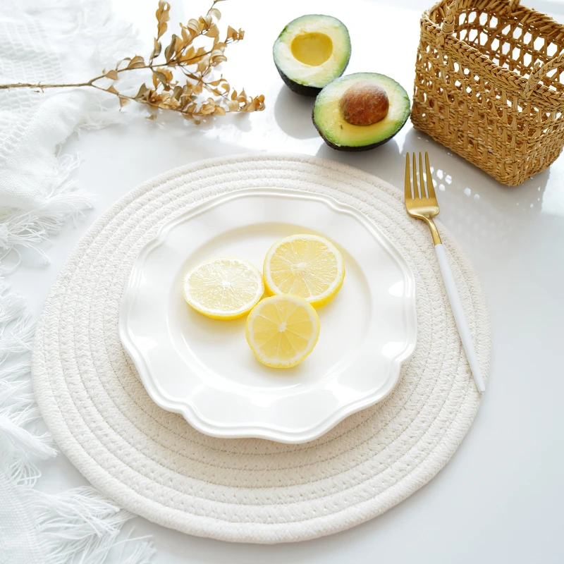 Beige Cotton Thread Woven Mat Placemat Food Photography Background Cloth Breakfast Dessert Cake Photo Prop Decoration