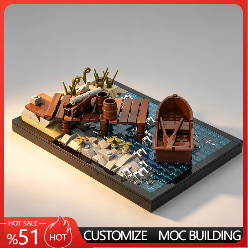 

505Pcs Pirate Pontoon Beach Scene Vignette Custom Building Blocks Educational Assembly Toy Birthday Gift For Collection Display