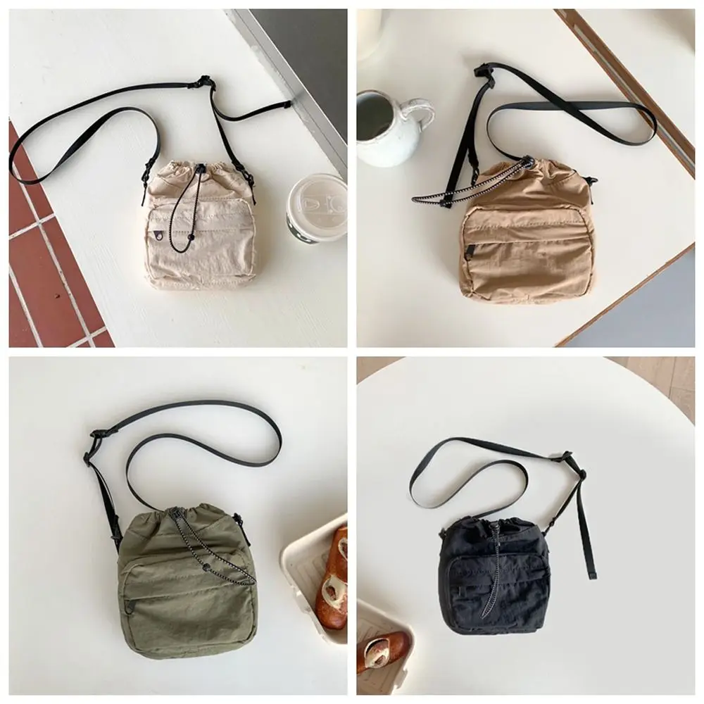 Pleated Drawstring Crossbody Bag Elegant Large Capacity Multi-position Lightweight Korean Style Shopping DIY