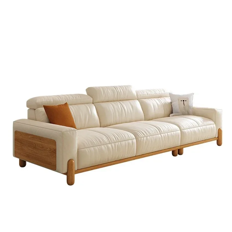 

Tofu cubes Japanese solid wood cream log wind living room small apartment bag adjustable leather sofa