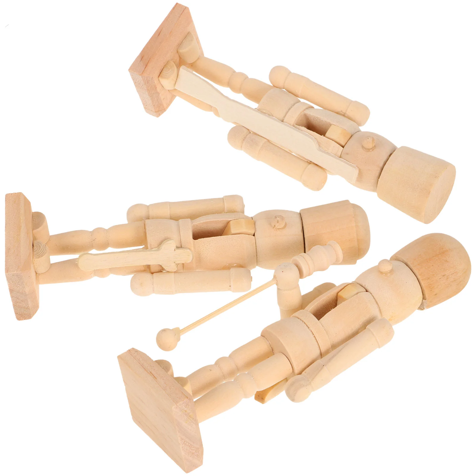 3 Pcs Puppet White Embryo Walnut Soldier Decoration Nutcracker Suite Stamp Puppets Bamboo Wooden