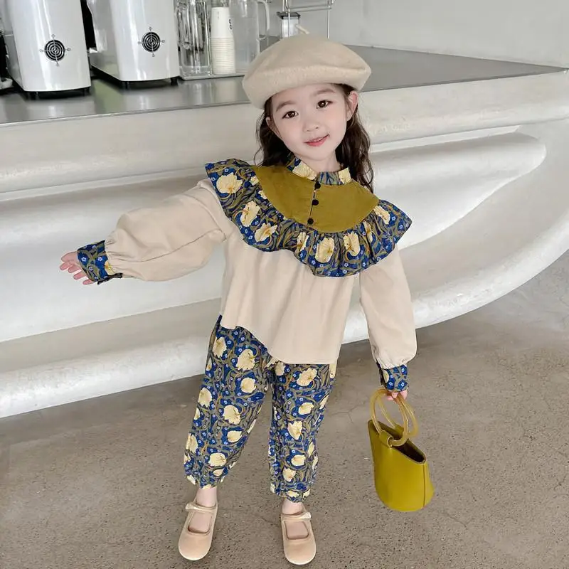 Spring Autumn New Fashion Polo Collar Long Sleeved Children's Clothing Casual Versatile Lively Cute Korean Loose Children's Sets