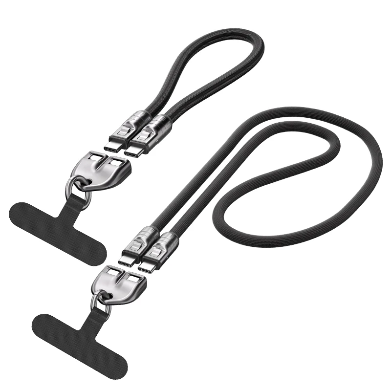 PD240W Phone Lanyard Charge Cable 2 in 1 USB-C to USB-C Super Fast Charge Data Cable Zinc Alloy Head Lanyard Fast Charging Cable