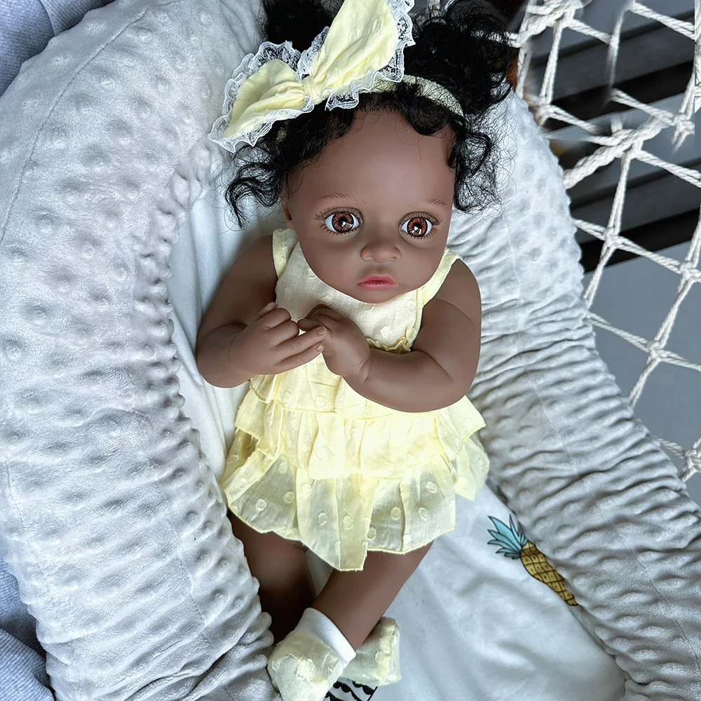 Reborn Baby Girl Doll Black Skin Cloth Body 50cm Baby Doll Handmade Soft Baby Reborn Doll Toys for Girls Gift