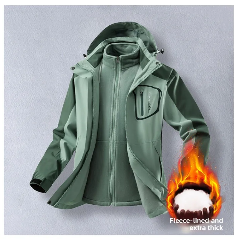 

Мужская куртка с капюшоном, мужская повседневная куртка с капюшоном на хлопковой подкладке, весенне-осенняя уличная ветрозащитная непромокаемая куртка «три в одном»