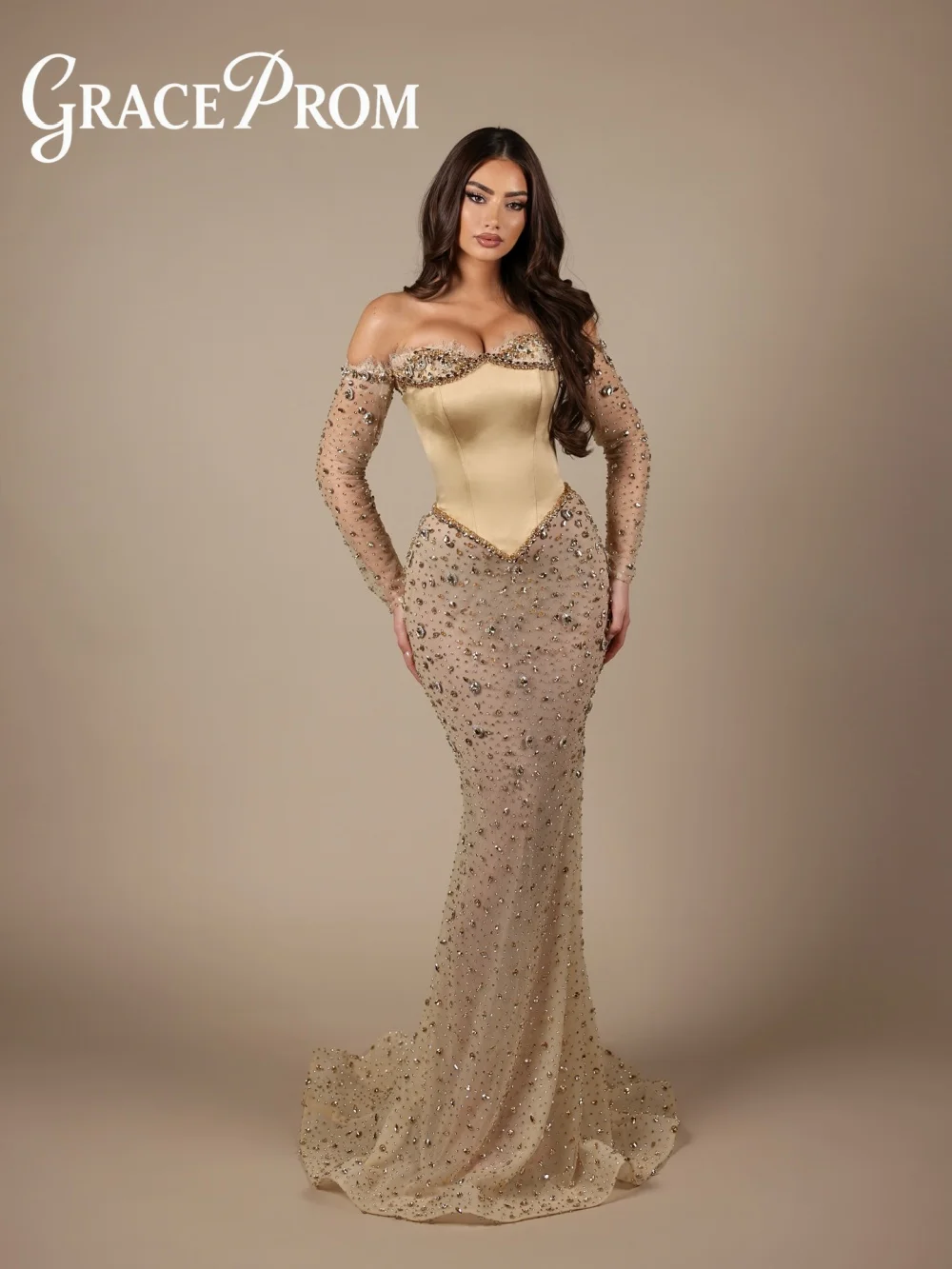 

Romantic Off The Shoulder Evening Dress 2026 Exquisite Crystal Carpet Gown Formal A Line Floor Length Party Gown فساتين س