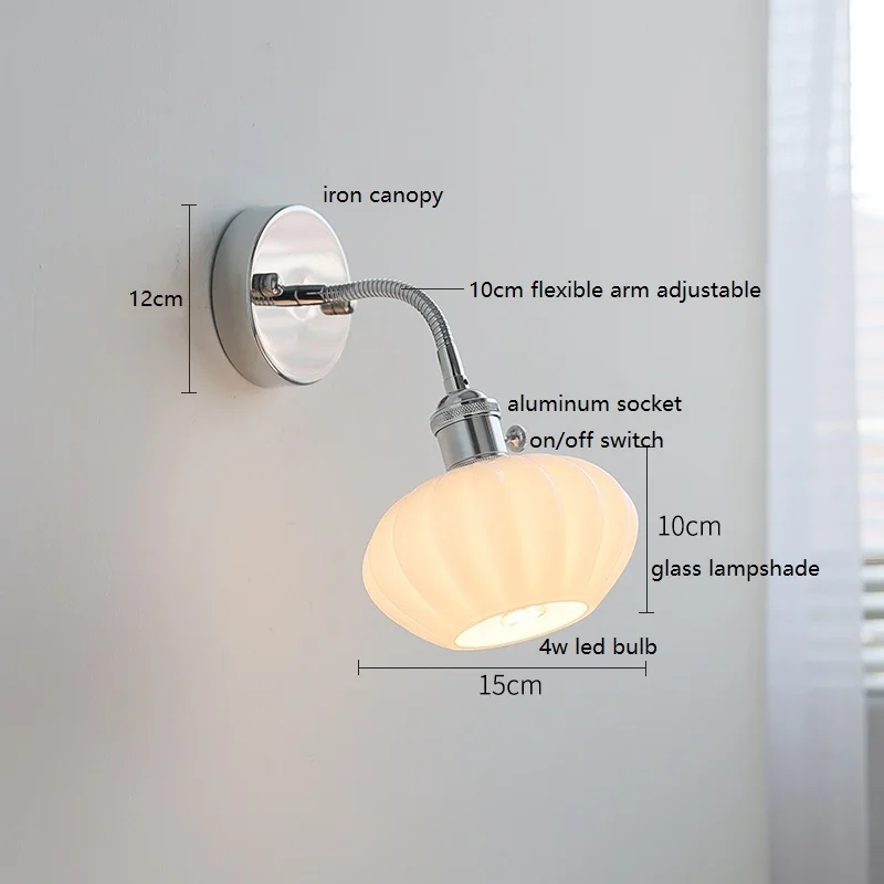 Imagem -02 - Iwhd-white Glass Ball Led Wall Lamp Sconce Braço Flexível Ajustável Prata Ferro Metal Espelho do Banheiro Luz da Escada