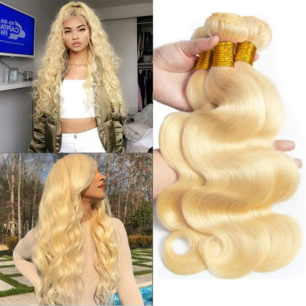 613 Blonde Hair Bundles Brazilian Hair Weave Bundle Body Wave Virgin Human Hair Long 26 28 30 32 Inches Human Hair Extension 10A