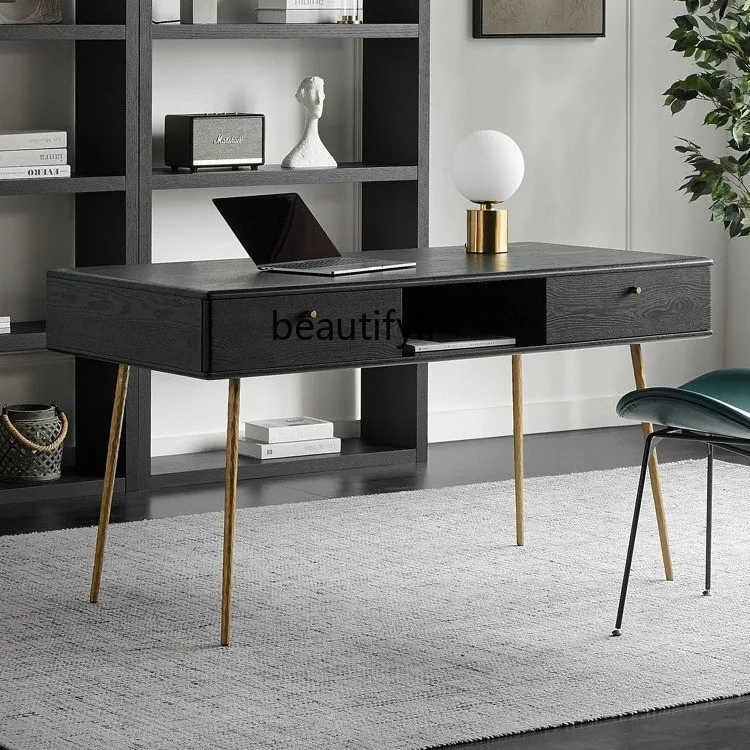 

Nordic Solid Wood Desk Mid-Ancient Industrial Style Oak Drawer Storage Study Computer Desk