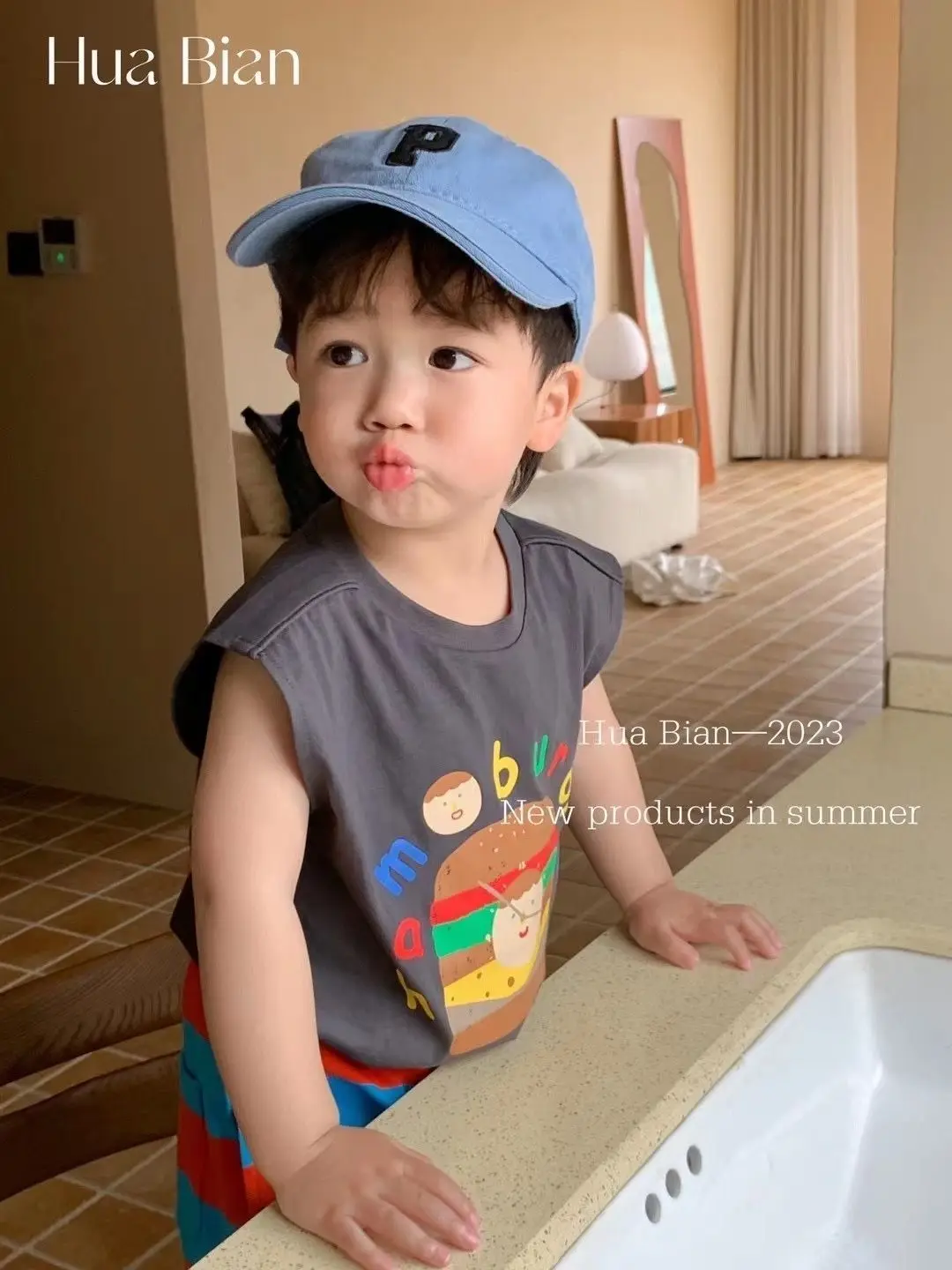 2026 Summer Baby Clothing Set Infant Boys Girls Cute Hamburg Print Sleeveless T-shirt and Stripe Shorts 2Pcs Suit Toddler Outfit