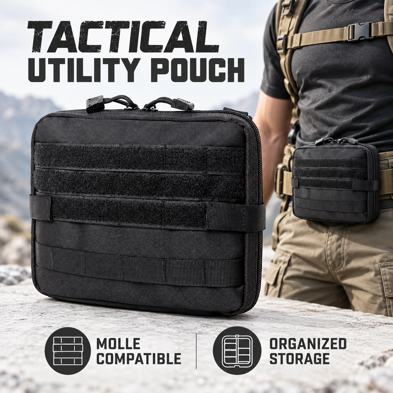 MOLLE EDC Utility Pouch, Portable First Aid Organizer Bag for Outdoor Camping, Hiking, Travel and Emergency Gear Storage