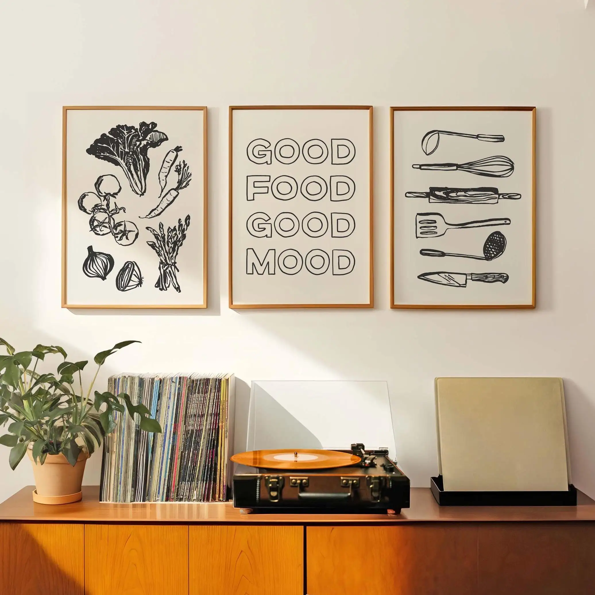Cute Kitchen Prints Art Download Set of 3 Kitchen Decor Neutral Foodie Poster Trendy Wall Art Gift for Cook Minimal Wall Art