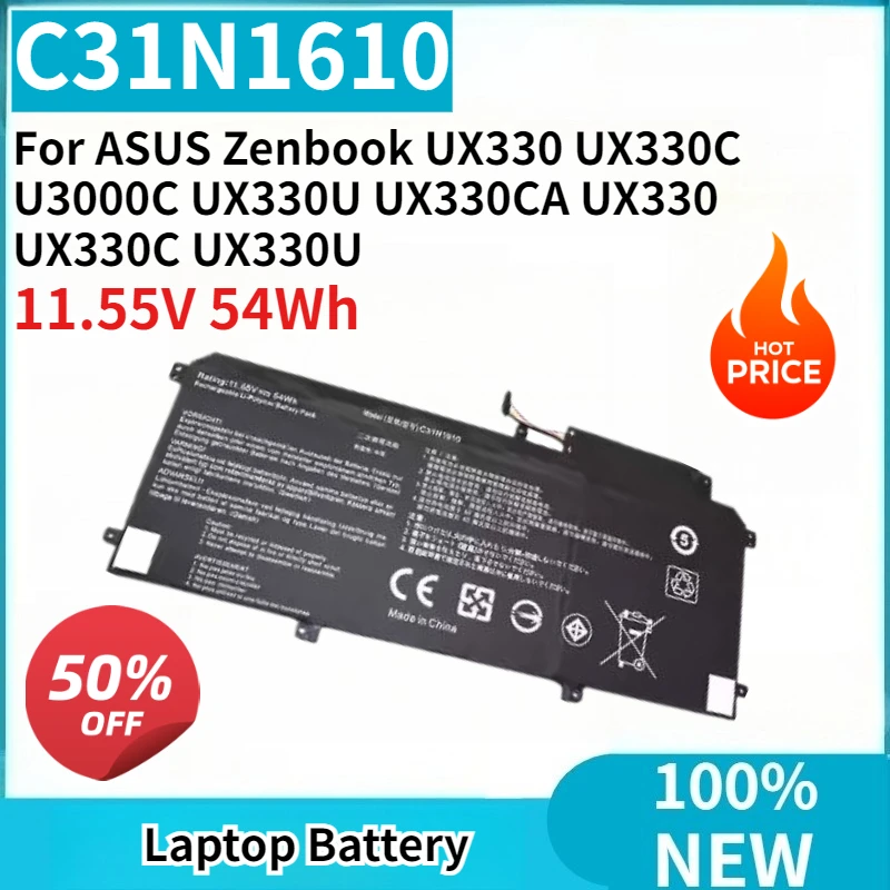 New Laptop Battery C31N1610 11.55V 54Wh Replaceable for ASUS Zenbook UX330 UX330C U3000C UX330U UX330CA UX330 UX330C UX330U